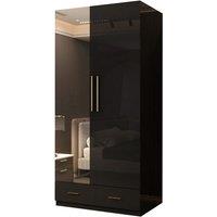 Sliding Wardrobes 4U High Gloss 2-Door Wardrobe with Mirror & Drawers W90 x H200cm x D50cm in Black