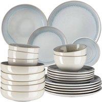 tectake Dinner Set Mare In Glazed Stoneware For 6 People, Dishwasher-Safe in Light Sand