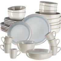 tectake Dinner Set Mare In Glazed Stoneware For 6 People, Dishwasher-Safe in Light Sand