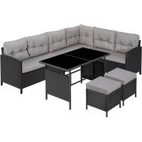 tectake 8 Seater Garden Furniture Set with Cushions, Footstools & Table in Light Grey | Size: XL