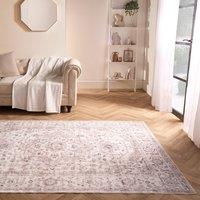 OHS Vintage Print Washable Rug Non Slip Floor Carpet Area Mat Runners in Natural | Size: 120 cm x 170 cm