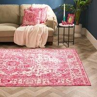 OHS Vintage Print Washable Rug Non Slip Floor Carpet Area Mat Runners in Bright Pink | Size: 160 cm x 230 cm