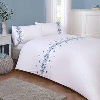 Rapport Home Floral Ribbon Polycotton Duvet Cover Bedding Set With Pillowcase in White | Size: Super King