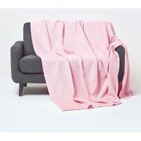 Homescapes Cotton Waffle Blanket Throw - Soft, Breathable & Skin-Friendly in Pink | Size: 280 cm x 230 cm