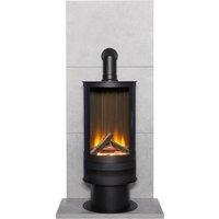 Acantha Fires & Fireplaces Acantha Tile & Hearth Set in Concrete Effect with Orbit Cylinder Stove & Angled Pipe in Black