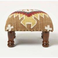 Homescapes Handwoven Kilim Footstool 40 x 40 cm in Brown