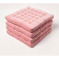 Homescapes 4 Pack Seat Pads Luxury Cotton Velvet Indoor Outdoor Garden Cushion, 40cm in Pink | Size: 40 cm x 40 cm