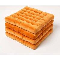 Homescapes 4 Pack Seat Pads Luxury Cotton Velvet Indoor Outdoor Garden Cushion, 40cm in Orange | Size: 40 cm x 40 cm