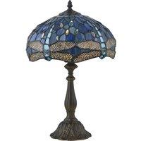 First Choice Lighting Beaumont - Tiffany Dragonfly Coloured Glass 47cm Table Lamp in Bronze