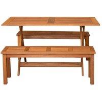 Samuel Alexander 4 Person Rectangular Wooden Garden Dining Table with 2 Benches in Brown