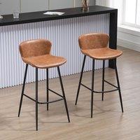 HOMCOM Bar Stools Set of 2 PU Leather Upholstered Kitchen Stools with Back in Brown