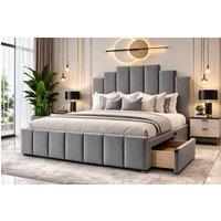 PARADISE BEDS LTD PLUSH VELVET DIVAN BED SET WITH HEADBOARD & DRAWERS in Grey | Size: King
