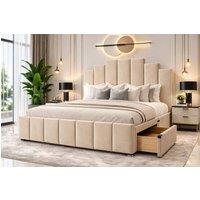 PARADISE BEDS LTD PLUSH VELVET DIVAN BED SET WITH HEADBOARD & DRAWERS in Beige | Size: Small Double