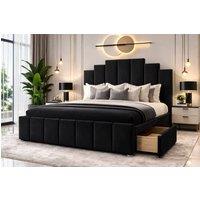 PARADISE BEDS LTD PLUSH VELVET DIVAN BED SET WITH HEADBOARD & DRAWERS in Black | Size: Small Double
