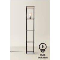 ValueLights Gobie Metal Frame with Glass Storage Shelf Floor Lamp with LED Bulb in Black