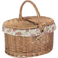 Red Hamper Wicker Light Steamed Oval Cotton Lined Lidded Picnic Basket