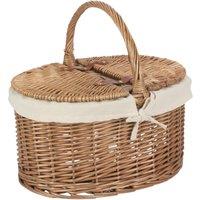 Red Hamper Wicker Light Steamed Oval Cotton Lined Lidded Picnic Basket in White