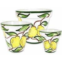 Verano Spanish Ceramics Lemons Hand Painted Set of 3 Outdoor Garden Patio Classic Plant Pots (D) 16-29cm