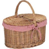Red Hamper Wicker Light Steamed Oval Cotton Lined Lidded Picnic Basket in Red