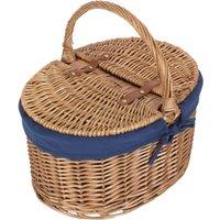 Red Hamper Wicker Light Steamed Oval Cotton Lined Lidded Picnic Basket in Navy