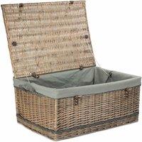Red Hamper 72cm Antique Wash Rope Handled Grey Cotton Lined Wicker Trunk