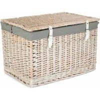 Red Hamper 60cm White Wash Chest Picnic Basket with Grey Cotton Lining