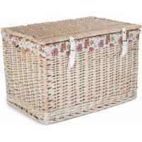 Red Hamper 60cm White Wash Chest Picnic Basket with Garden Rose Cotton Lining