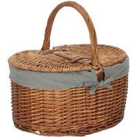 Red Hamper Wicker Light Steamed Oval Cotton Lined Lidded Picnic Basket in Grey