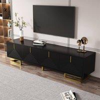 BTM TV Stand with Textured Doors, Golden Handles & Legs in Black