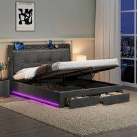 BTM Velvet Upholstered Bed Frame with Hydraulic & Drawers Storage in Grey | Size: Double