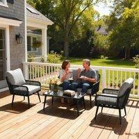 OUTSUNNY Garden Furniture Set, Tempered Glass with 3 Chairs in Black