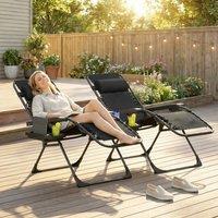 OUTSUNNY Zero Gravity Chairs Set of 2 with Cup Holder, Headrest, Black