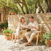 OUTSUNNY Convertable 3-Seater Wood Bench Table Garden w/ Armrests Natural in Brown