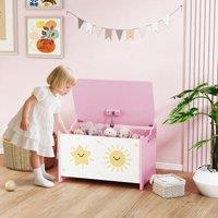 AIYAPLAY Toy Box with Lid, Safety Hinges for Kids, Nursery, Bedroom in Pink