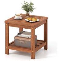 Costway Patio Side Table Indoor Outdoor Square Coffee Table Solid Wood in Natural