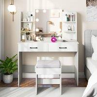 Costway Modern Vanity Desk Set Dressing Table & Chair Set w/Mirror & Lights in White