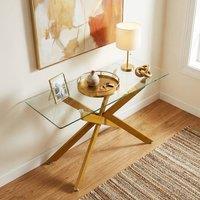 Costway Glass Console Table 115CM Entryway Table w/ Clear Tempered Glass Top in Gold