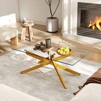 Costway Modern Glass Coffee Table Rectangle Center Cocktail Table Side Table in Gold