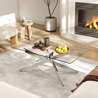 Costway Modern Glass Coffee Table Rectangle Center Cocktail Table Side Table in Silver