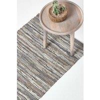 Homescapes Denver Leather Woven Hall Runner, 66 x 200 cm in Grey | Size: 66 cm x 200 cm