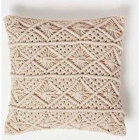 Homescapes Willow Handwoven Natural Macrame Cushion | Size: 45 cm x 45 cm