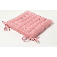 Homescapes Seat Pad Luxury 100% Cotton Velvet Indoor Outdoor Garden Cushion, 40cm in Pink | Size: 40 cm x 40 cm