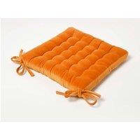 Homescapes Seat Pad Luxury 100% Cotton Velvet Indoor Outdoor Garden Cushion, 40cm in Orange | Size: 40 cm x 40 cm