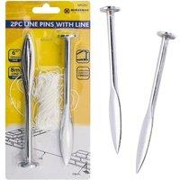 BARGAINS-GALORE Set Of 2 Line Pins With 8m Line Builders Brick Laying 6" Pins Diy Tool in Metallic Silver