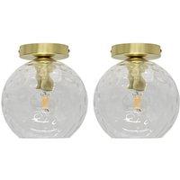 First Choice Lighting Set of 2 Barnum - Clear Dimple Glass Globe Satin Brass Ceiling Lights