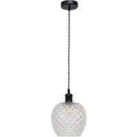 First Choice Lighting Baine - Clear Textured Glass Black Retro Pendant Fitting