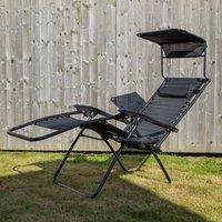 Samuel Alexander Multi Position Garden Gravity Relaxer Chair Sun Lounger with Sun Canopy in Black