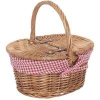 Red Hamper Wicker Childs Light Steamed Finish Cotton Lined Oval Picnic Basket in Red