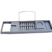 MANTRARAJ Extendable Bath Tub Caddy Bathroom Tray with Tablet Phone Mug Holder in Grey