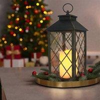 Bright Zeal Distressed BlackGold Vintage Lantern with LED Flicker Candle & Timer in Black